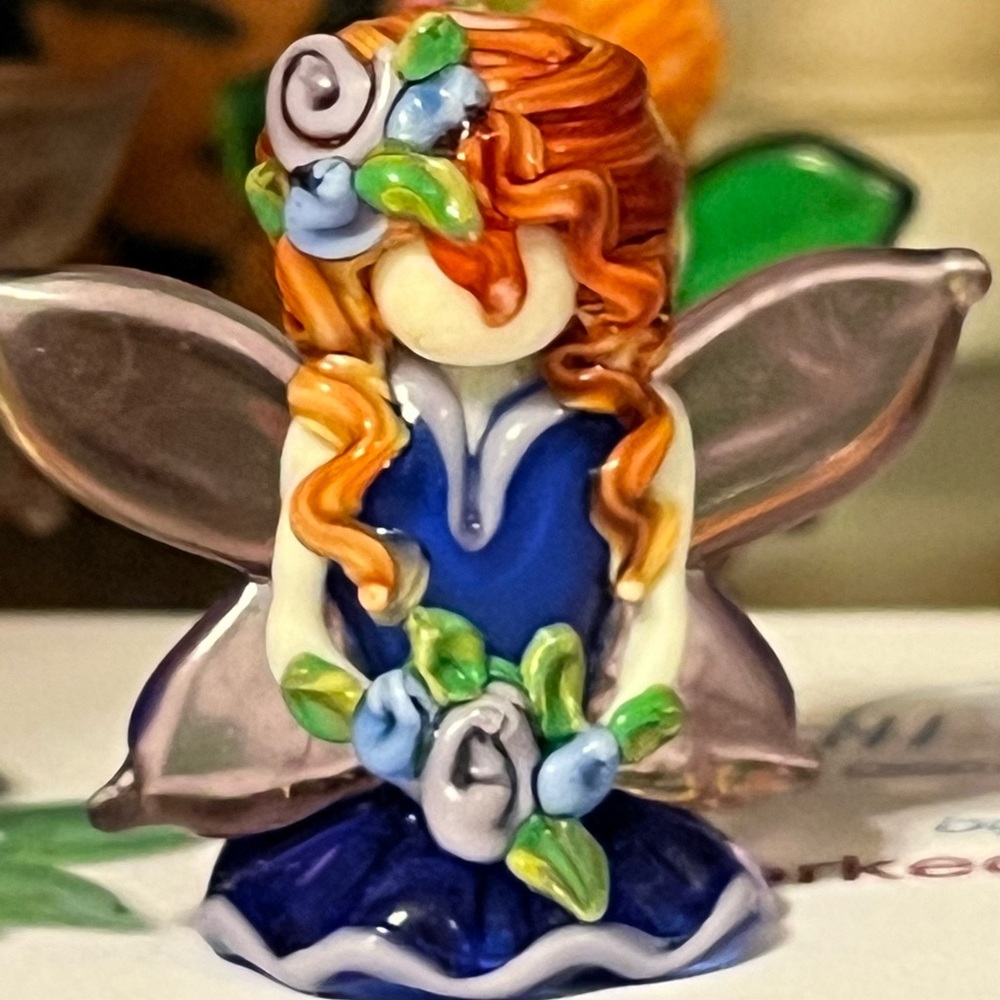 Lampwork Bead Glass Dark Blue Fairy with Wings by Mavis Smith Small Wonders
